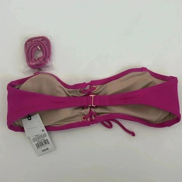 Shade & Shore Pink Lace Up Wireless Removable Straps Bikini Top Size Medium NWT - Picture 3 of 5